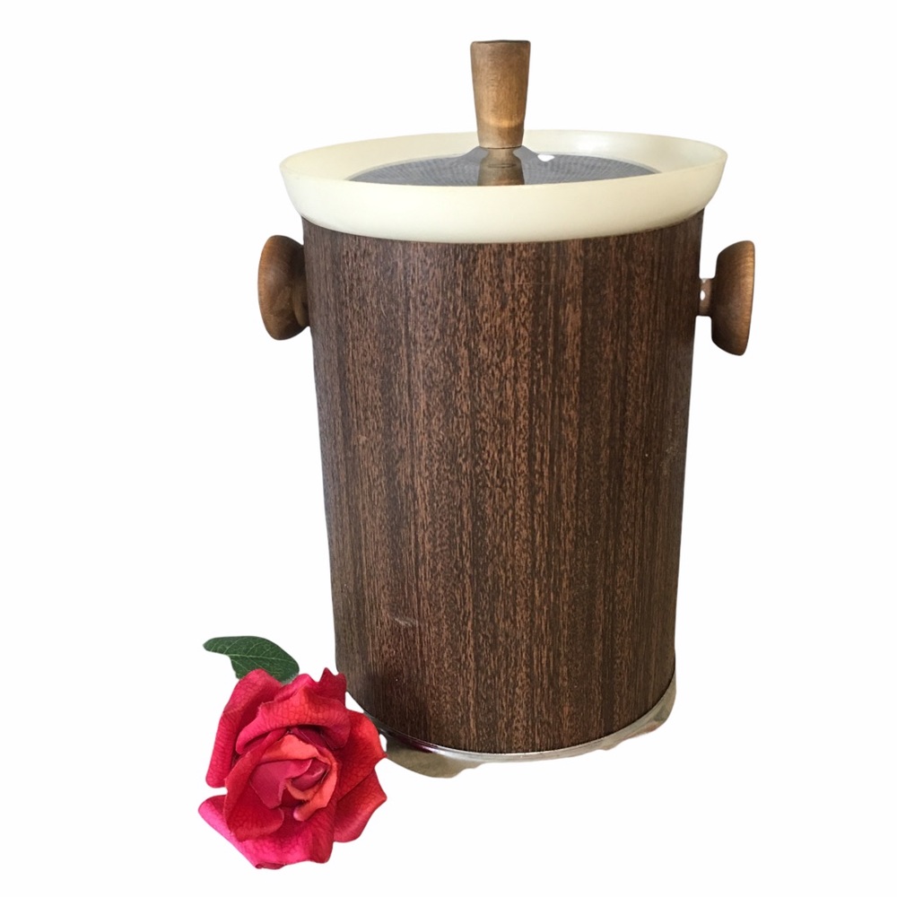Vtg Kromex Woodgrain Ice Bucket Retro wood handles Y2K